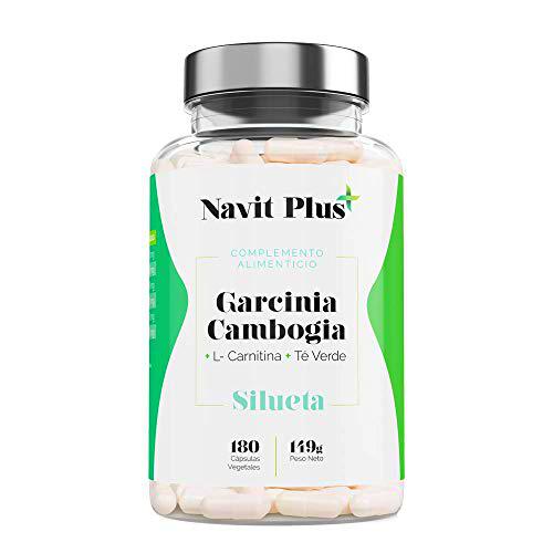 Garcinia Cambogia + L-Carnitina + Té Verde | Reductor del apetito | Código Nacional Farmacia 194557.0 | Quemagrasas 100% natural | Fabricado en España |180 cápsulas vegetales | Navit Plus.