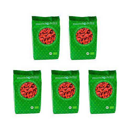 Mundo Feliz - Bayas de goji ecológicas, 5 bolsas de 100 g