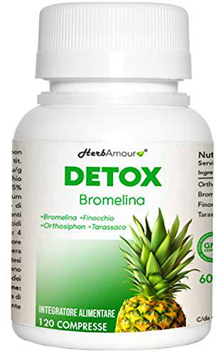 DETOX BROMELINA | Quema Grasas Adelgazante Muy Rápido Y Efectivo Para Mujer I 120 Comprimidos De Alta Dosis Con Bromelina E Hinojo I Potentes Cápsulas Quemagrasas Para Retención De Líquidos