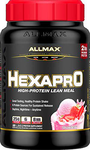 ALLMAX Nutrition Mezcla de proteínas Hexapro, fresa, 2 libras