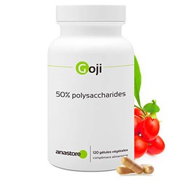 GOJI (Lycium barbarum) * Extracto concentrado * 100 % natural * Titulado al 50 % en polisacáridos * 375 mg / 120 cápsulas vegetales * Juventud y energía vital * Calidad controlada por certificado de análisis * Garantía de satisfacción o reembolso